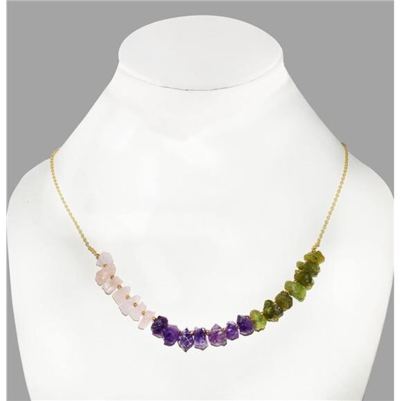 💚 Peridot Chakra Healing Necklace | August Birthstone | Triple Gemstone - Picture 2 of 5